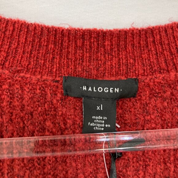 New Halogen size XL Red V neck Rib Knit Side Slit Cozy Knit Tunic Sweater - Picture 2 of 13